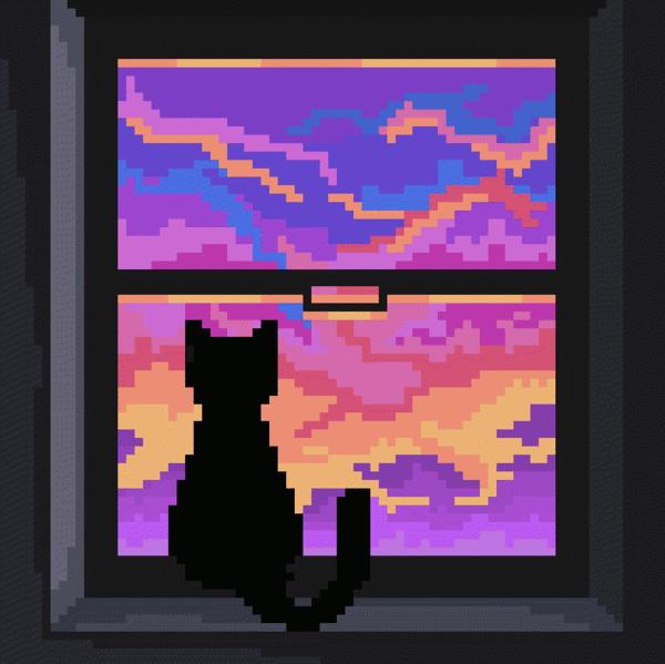Котик на окне. Где найти пиксельные гифки.